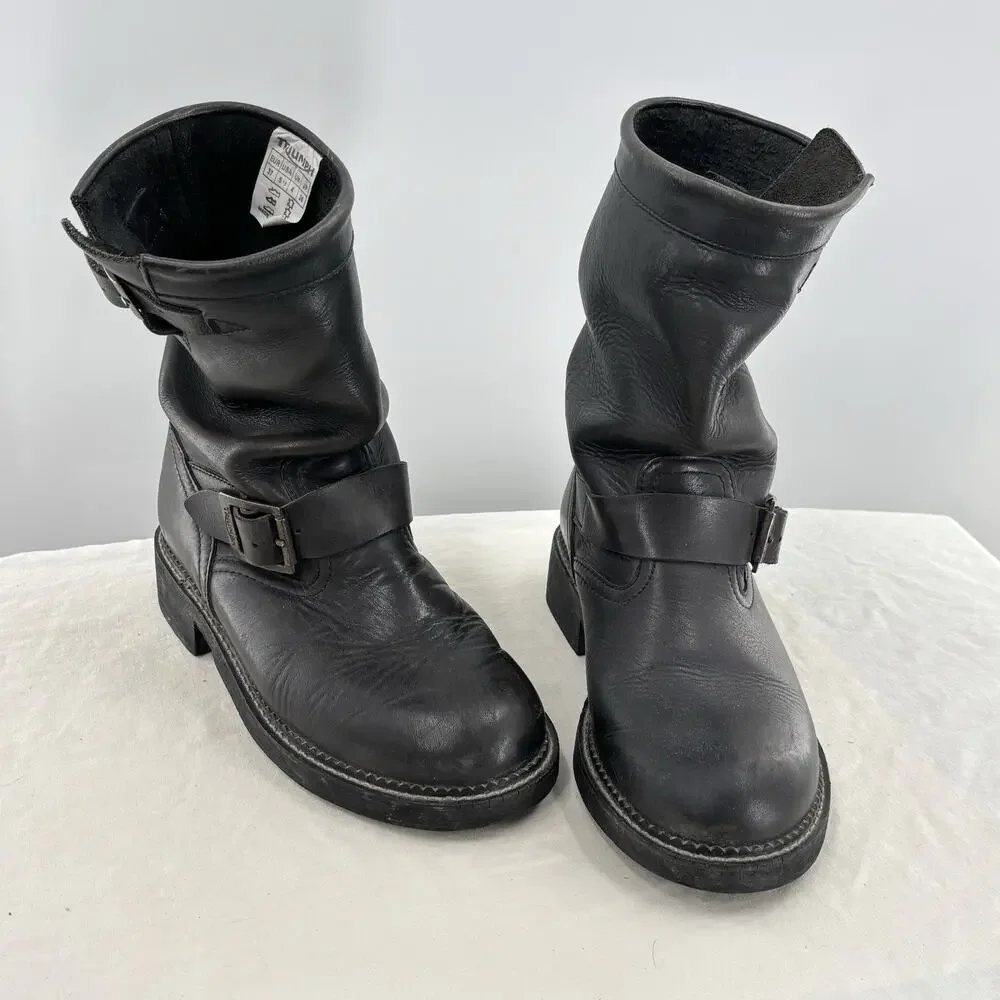 Vtg Triumph Motorcycle Engineer Boots Black Leather Mens 5.5 EU 37 Slovakia